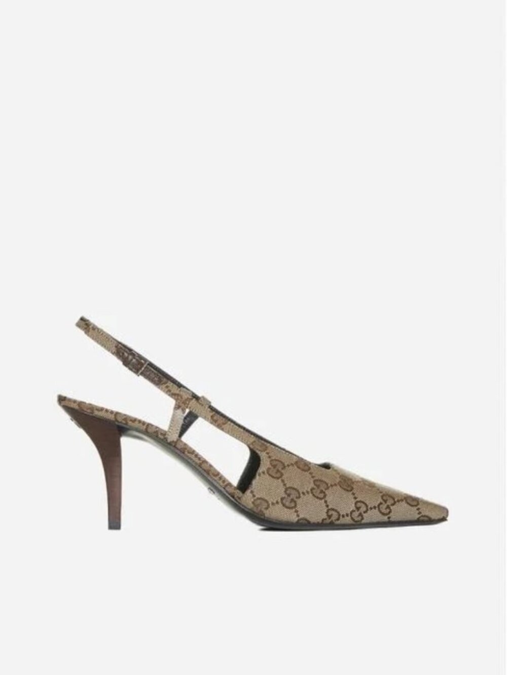 Gucci Women’s GG Canvas/Leather Pointed Toe Slingback Heel Beige/Black Sz 39
